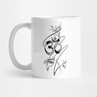 Aum symbol of Hinduism. Om Design, Mystical Sign with Flowers. Mug
